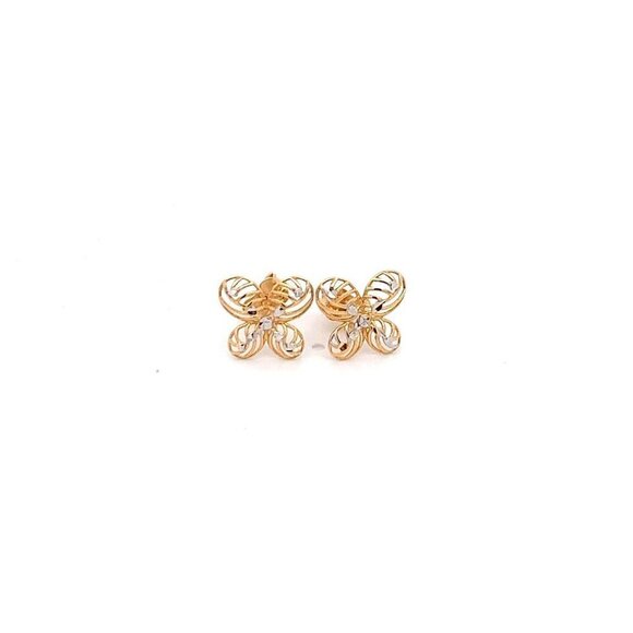 18K Gold Earrings Flower Yellow White 1.27 grams - Picture 7 of 11